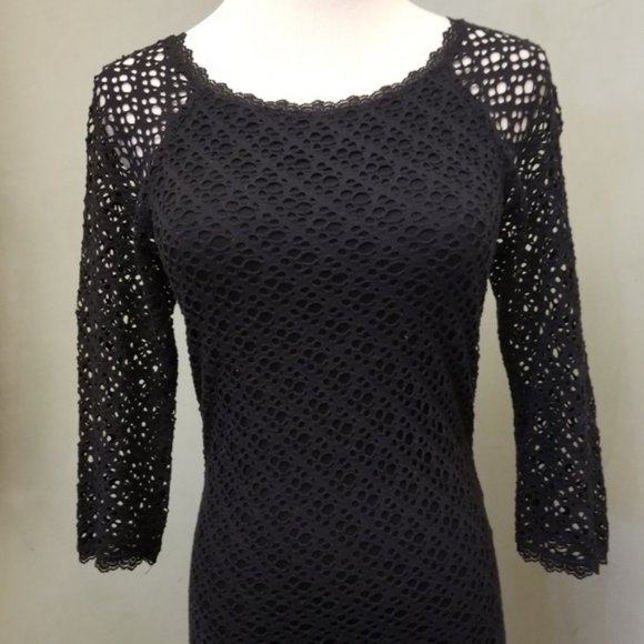 Aqua 3/4 sleeve lace black dress women's size Small (284) - Picture 4 of 9